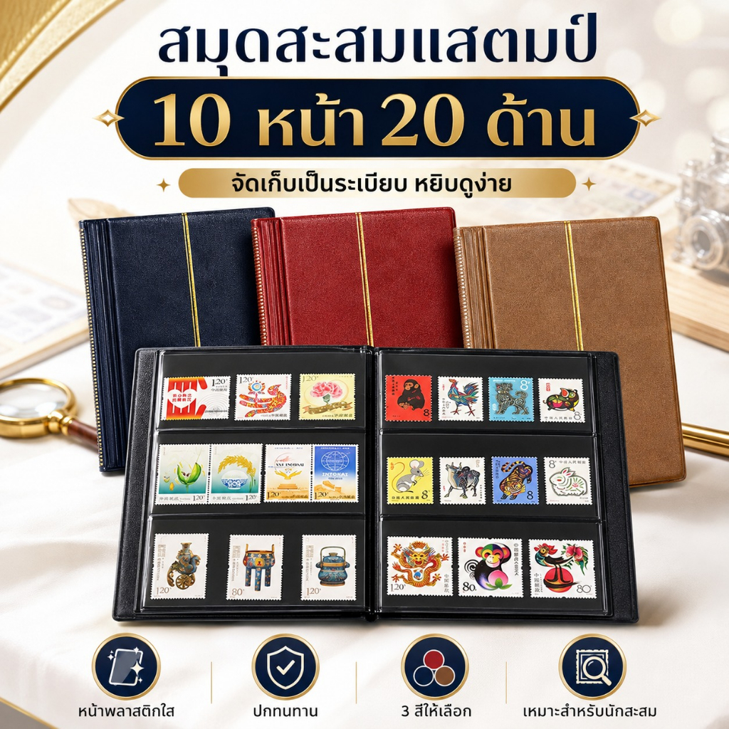 [FF] 10 หน้า 20 ด้านแสตมป์คอลเลกชันอัลบั้มแสตมป์เปล่าจัดเก็บหนังสือคอลเลกชันหนังสือเล่มเล็กออแกไนเซอร์อัลบั้ม [TH]