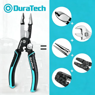 Duratech 5-in-1 Wire Stripper 8" Crimping Tool, Premium CR-V Construction, คีมจมูกเข็ม, คีมช่างไฟฟ้ามัลติฟังก์ชั่นสําหรับ Crimping, ตัด, ปอก, เฉือน