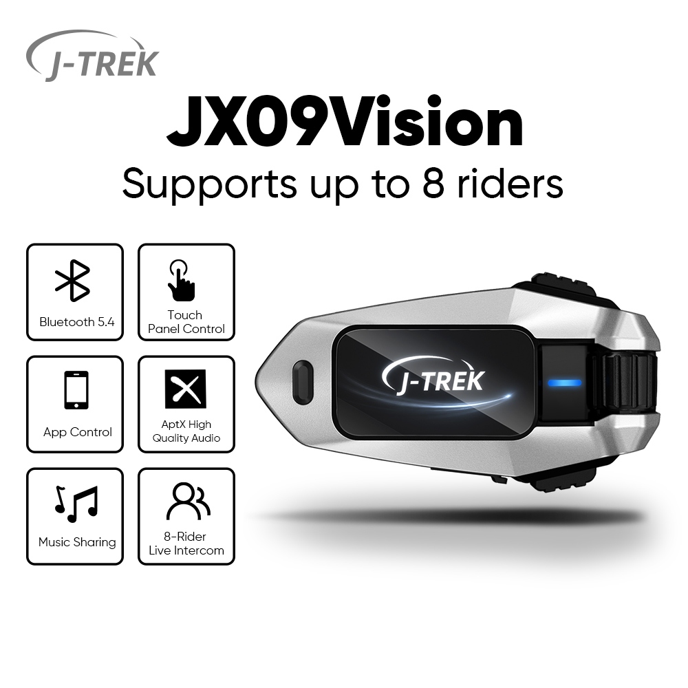 J-TREK JX09V Smart Vision รถจักรยานยนต์ Intercom – 1.45 "จอแสดงผล HD Qualcomm Bluetooth 5.4 8-Rider 