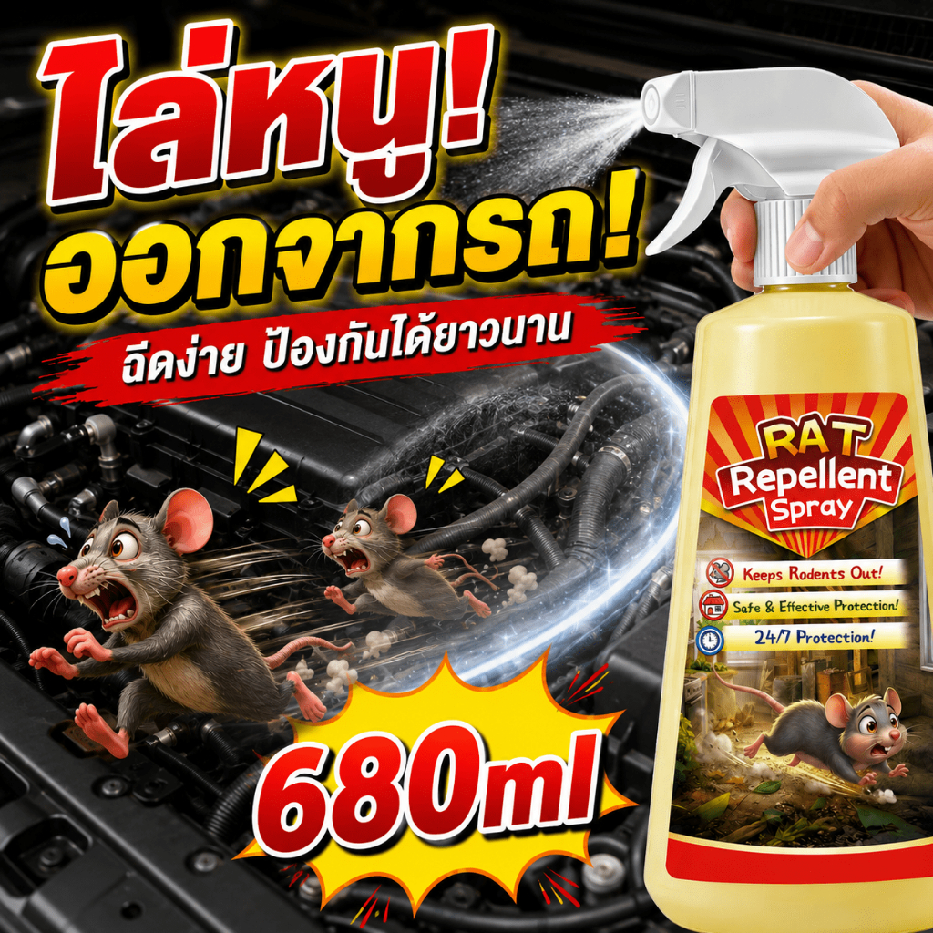 ไล่หนูแรง MK ยาไล่หนู สเปรย์ไล่หนู เครื่องไล่หนู สูตรสมุนไพรธรรมชาติ ปลอดภัย ฉีดครั้งเดียว ป้องกันยาวนาน ป้องกันหนูกัดสายไฟ