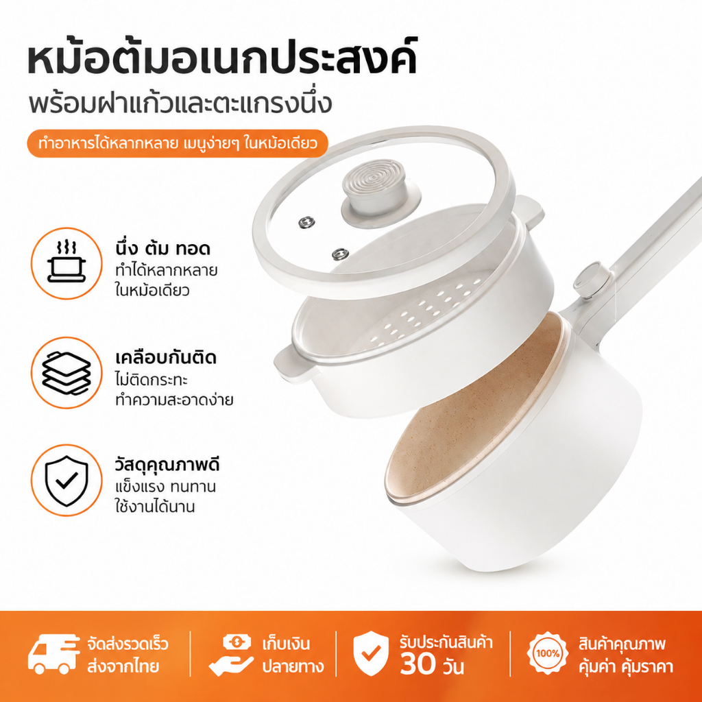 [รับประกันคุณภาพ 30 ปี]1.5Lหม้อไฟฟ้า อเนกประสงค์ 600W เหมาะสำหรับ 2-3 คน ควบคุมอุณหภูมิได้ 2 ปุ่ม