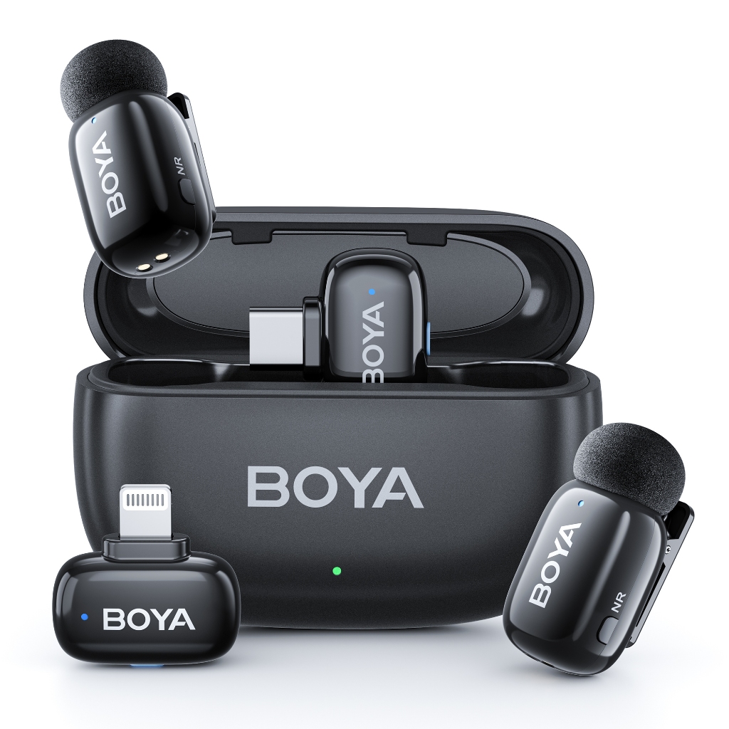 BOYA mini 2 ไมโครโฟนไร้สายแบบหนีบเสื้อ Super Mini พร้อมการตัดเสียงรบกวน AI,เคสชาร์จสําหรับ Vlog สตรีมมิ่งสดสัมภาษณ์โทรศัพท์พีซี