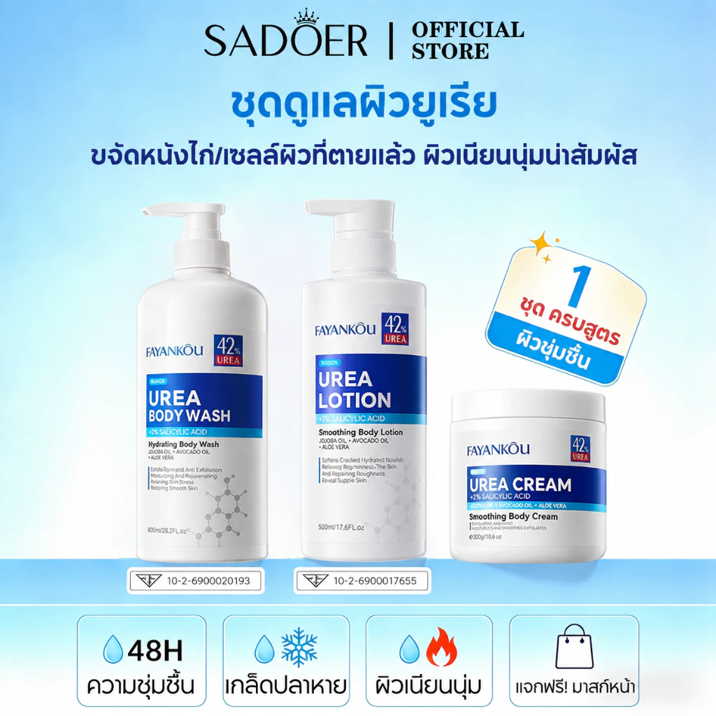 SADOER Urea Body Lotion เซ็ตครีมยูเรีย ปรับปรุงผิวเปลือกไก่ ขจัดเซลลูไลท์ ผิวชุ่มชื้น 48H (3ชิ้น)