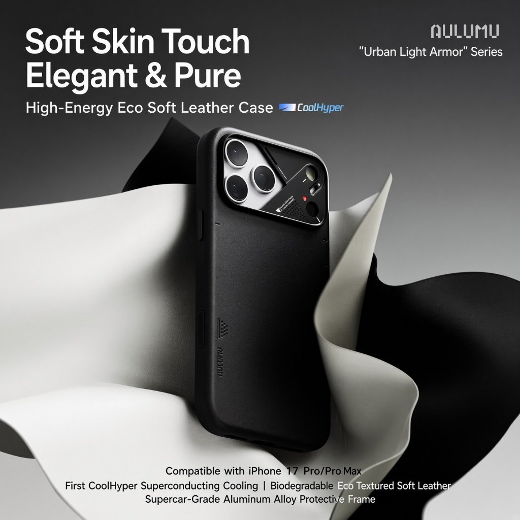 AULUMU Urban Light Armor เคสหนังนุ่มสําหรับ iPhone 17 Pro/Pro Max CoolHyper Cooling อุณหภูมิสีเปลี่ย
