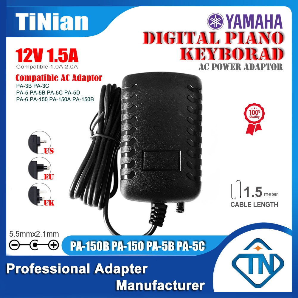 12V 1.5A อะแดปเตอร์ AC/DC PA-150B PA-130 สําหรับ YAMAHA PCS-500 P-145 P-145BT PSR-22 PSR-160 PSR-383