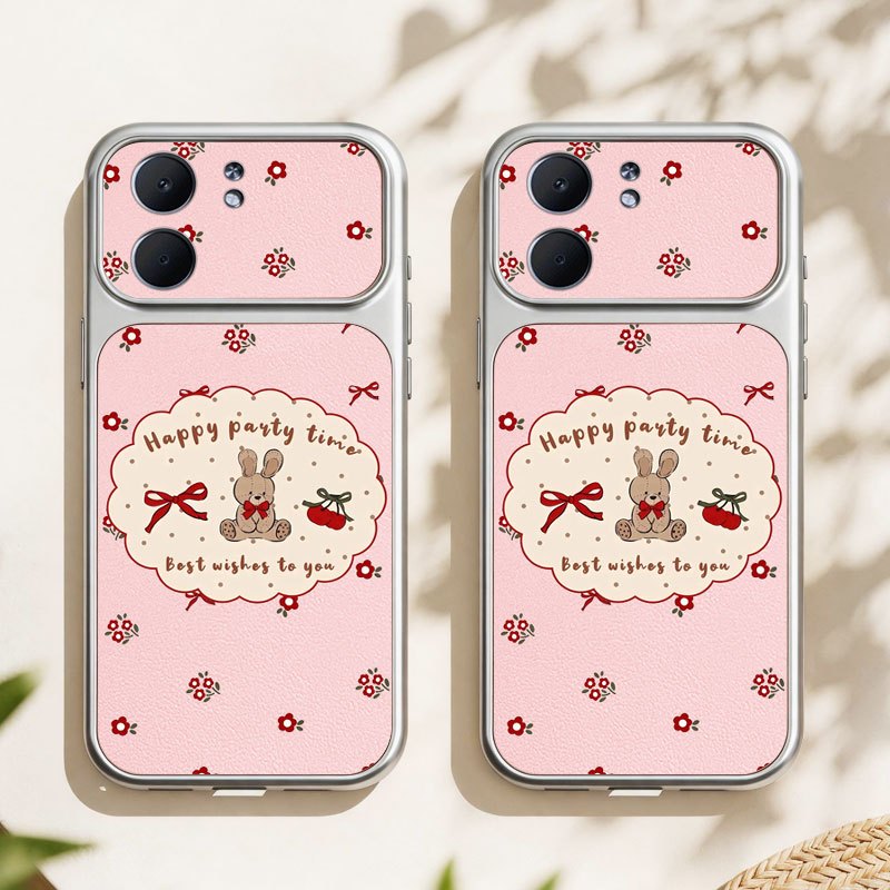 VRQR ดอกไม้สีแดงกระต่ายสําหรับOppo A5i A5 Pro 5G 4G A5X A5i A5 4G 5Gพรีเมี่ยมหนังAnti Dropเคสโทรศัพท