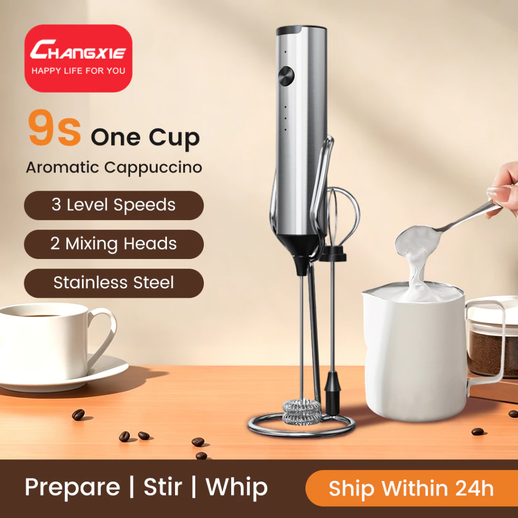 CHANGXIE เครื่องตีฟองนมไฟฟ้า 3 ระดับความเร็ว Electric Milk Frother เครื่องตีฟองนมไร้สาย ที่ตีฟองนม เครื่องทำฟองนม ตีฟองนม เครื่องปั่นฟองนม เครื่องตีไข่+ฟองนม ฟองนมกาแฟ