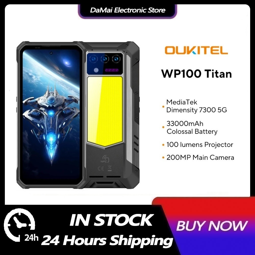 Oukitel WP100 Titan โทรศัพท์ที่ทนทาน 33000mAh 66W Charger 200MP กล้องในตัวโปรเจคเตอร์ Camping Light 