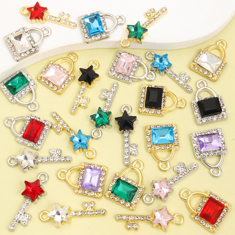 10 ชิ้นแก้วคริสตัล Rhinestones Inlay Key & ล็อคจี้สําหรับ DIY หรูหราที่ละเอียดอ่อนสร้อยคอพวงกุญแจกระเป๋า Charm - Qixi วันวาเลนไทน์ Gifr กล่องตกแต่ง, โรแมนติก Pick สําหรับคู่