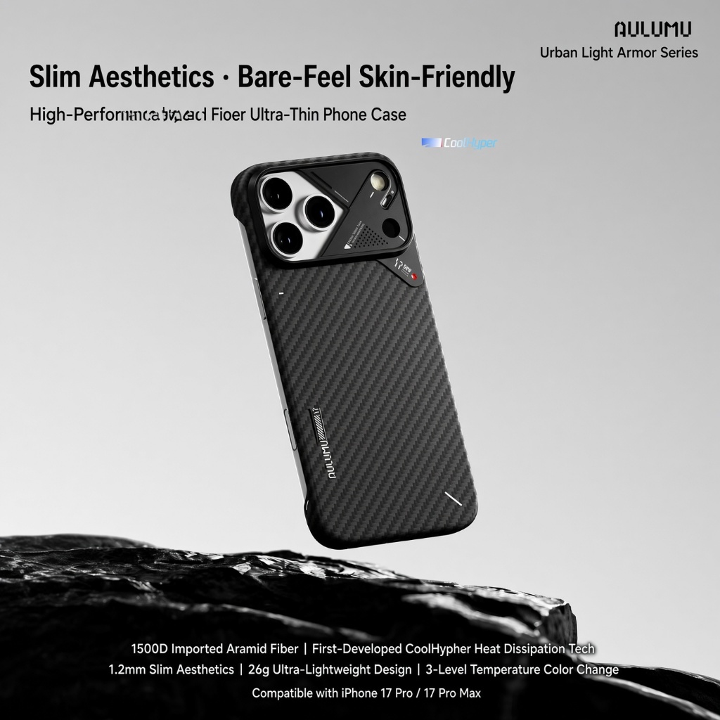AULUMU Urban Light Armor Aramid Fiber Ultra-ThinเคสสําหรับiPhone 17 Pro / 17 Pro Max 1.2 มม.26g Near