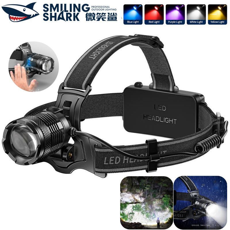 SMILING SHARK TD8018 LED Bright light ไฟหน้า M77 ไฟหน้า Ultra Bright เซ็นเซอร์คลื่น Type-c ชาร์จไฟหน