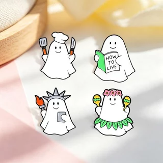 100 รูปแบบฮาโลวีนน่ารัก Ghost Lapel Pins สยองขวัญ Night Spooky ฟักทองเข็มกลัดโลหะสยองขวัญ Skull Badges อุปกรณ์เสริม