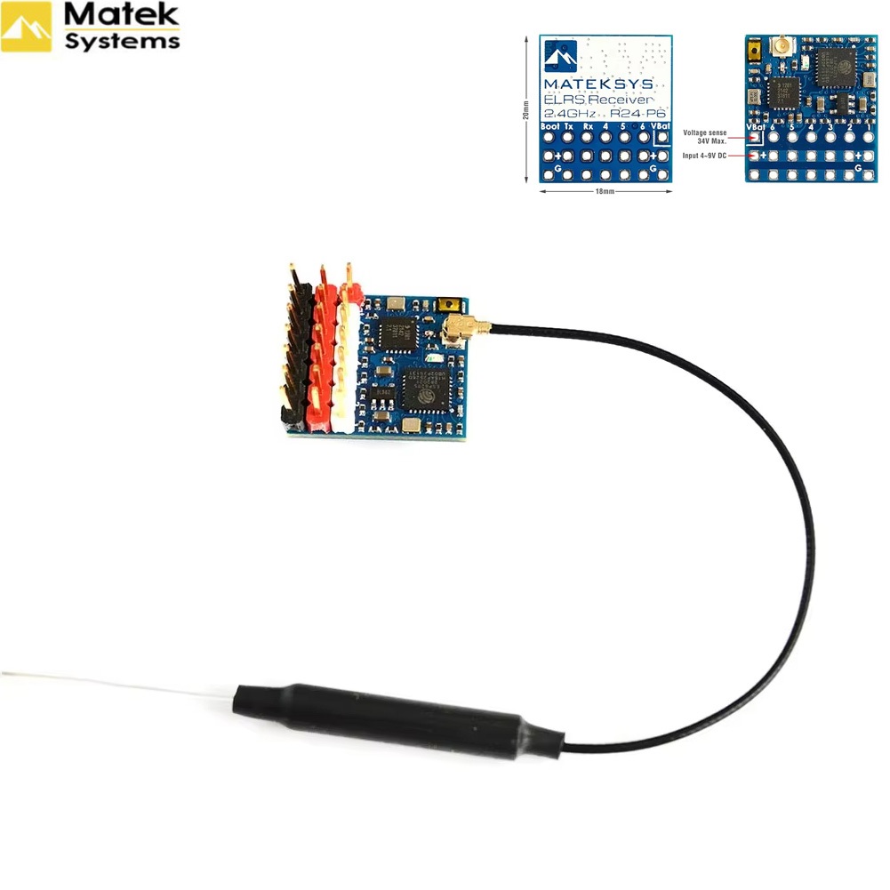 MATEK ELRS-R24-P6 R24-P6 EXPRESSLRS 2.4GHz PWM Receiver พร้อมขั้วต่อเสาอากาศรองรับ 2 ~ 8S VBat แรงดั