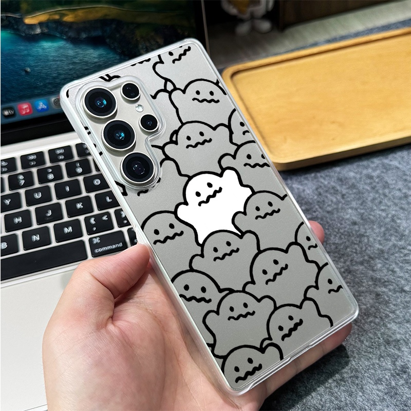 น่ารัก Little Ghost Skin Feeling Frosted Half Wrap Hard เคสโทรศัพท์สําหรับ Samsung S26Ultra, S25 Ultra, S24U, S26FE, S23+, S22U, S21U, A36, A56, A57, A17, A16, A07, A16, A07, A07, A16, A07, A17, A16, A7, A7, A7, A16, A07 กันกระแทก