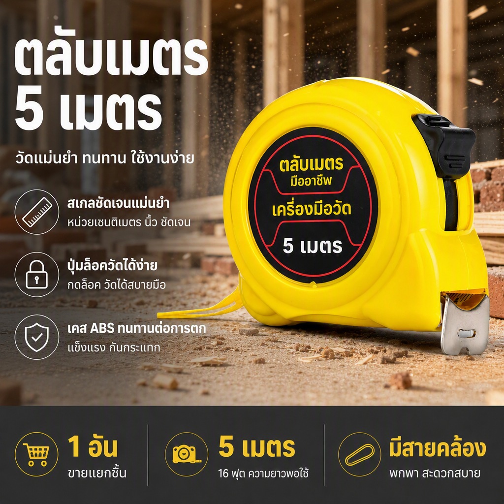 ไม้บรรทัดเทปพันยางทนทาน ขนาด 3/5/7.5ม ความแม่นยําสูง