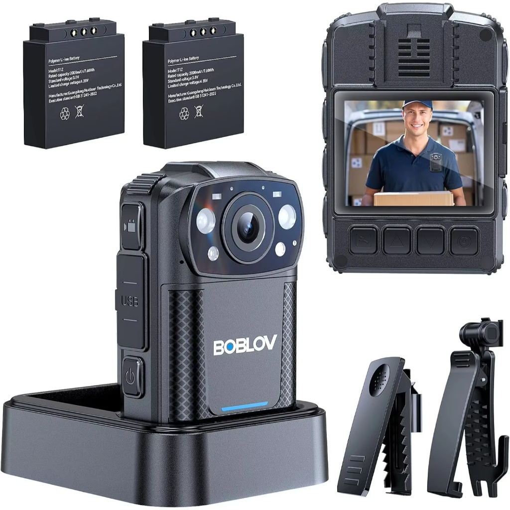 BOBLOV KJ26 2K Body Camera พร้อมแบตเตอรี่ 2000mAh คู่และฐานชาร์จ 8H การบันทึกต่อเนื่อง Night Vision 