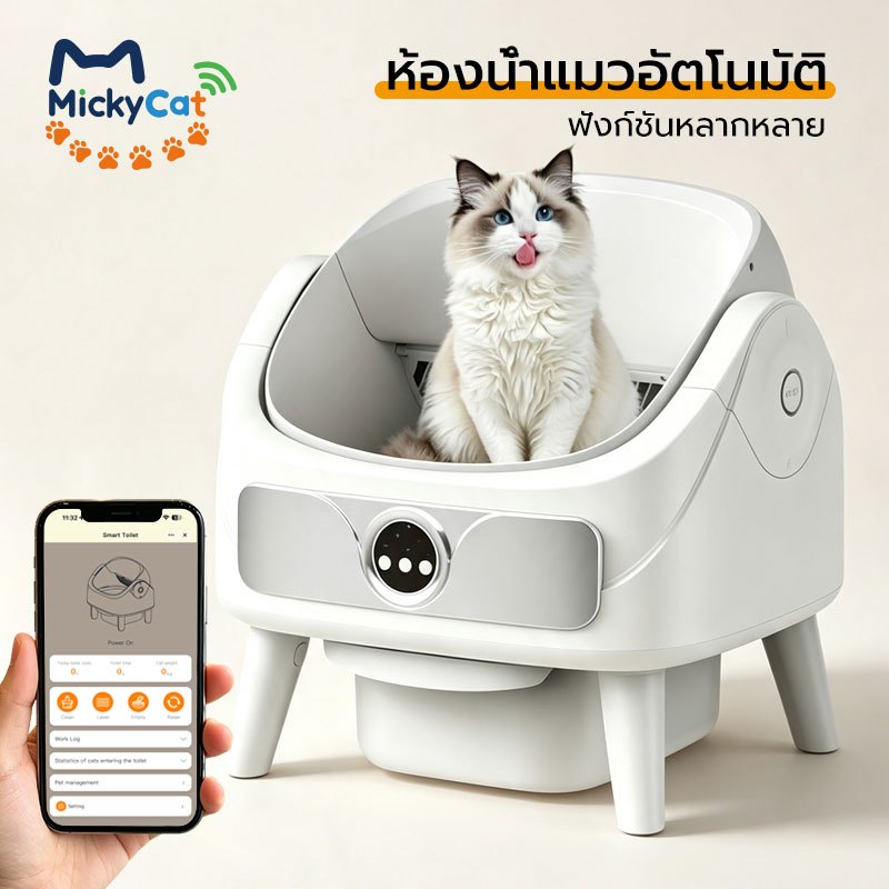 【MickyCat】กระบะทรายแมวอัตโนมัติอัจฉริยะ เซ็นเซอร์ตรวจจับอัตโนมัติ ควบคุมผ่านแอปพลิเคชันบนมือถือ ตักอึอัตโนมัติ