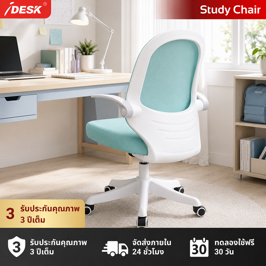 iDesk Fresh เก้าอี้นักเรียน Study Chair เก้าอี้คอมพิวเตอร์ พนักพิงตาข่าย ระบายอากาศ หอพัก มุมเรียน สีฟ้า E800
