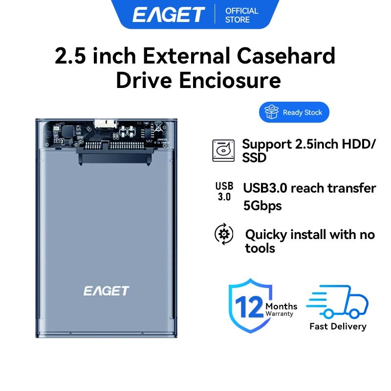 EAGET E15 2.5 นิ้ว SATA USB3.0 กล่องใส่ฮาร์ดไดรฟ์ภายนอกเครื่องมือ-ฟรีกันกระแทก HDD SSD กรณี