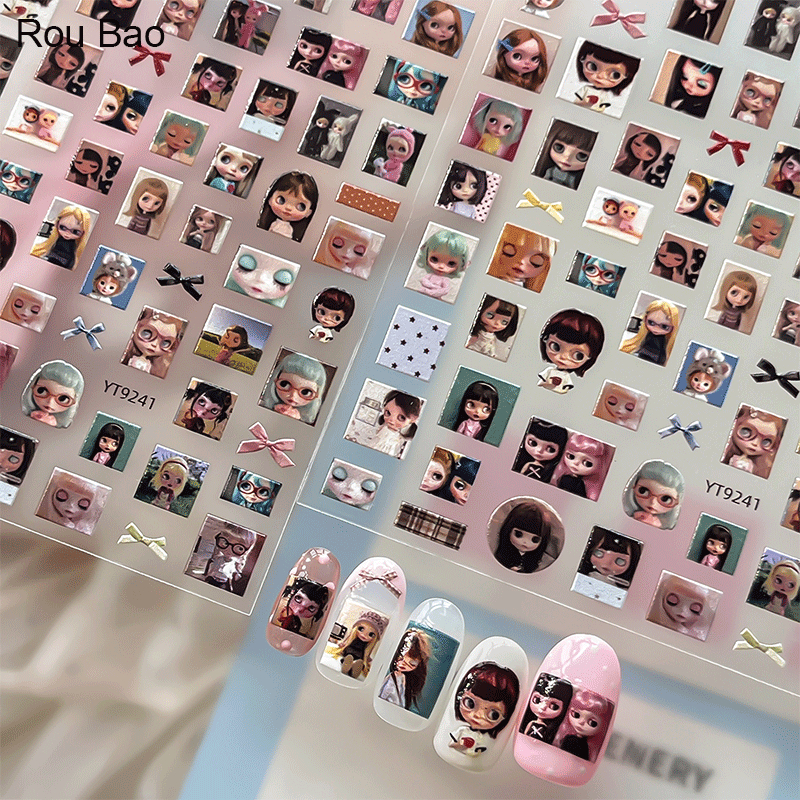 Rou Bao Nail Rag ตุ๊กตาสติกเกอร์นูน Girly กลับกาวเล็บตกแต่งศิลปะ