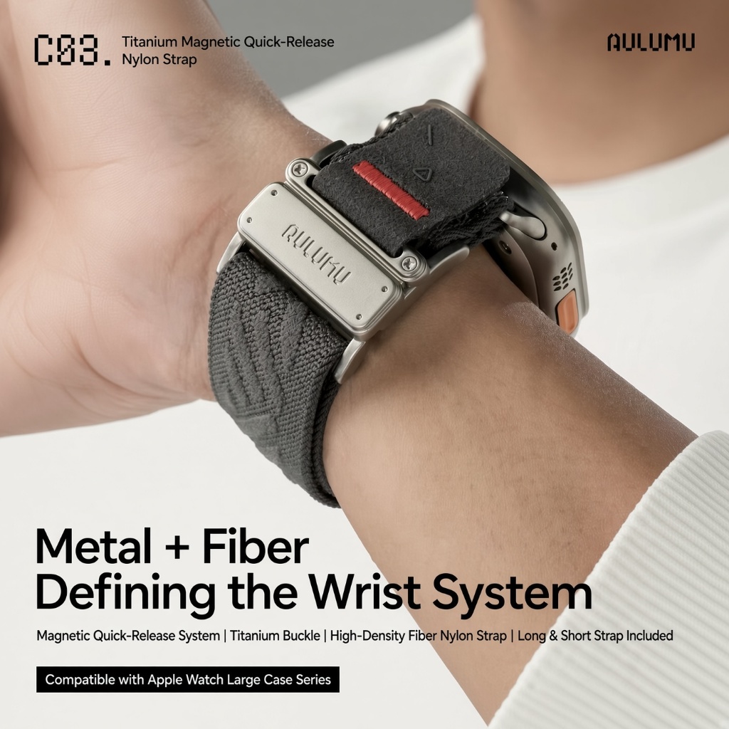 AULUMU C03 ไทเทเนียมแม่เหล็ก Quick-Release สายไนลอนสําหรับ Apple Watch Ultra / Series 11/10 Breathab