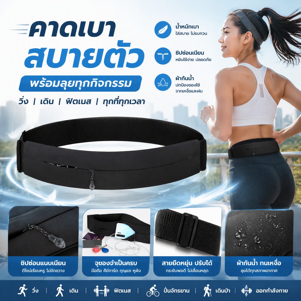 [LIXADA Mall] กระเป๋าเข็มขัดวิ่งบางเอวกระเป๋าที่วางโทรศัพท์กระเป๋าสําหรับการวิ่งเดินวิ่งออกกําลังกาย