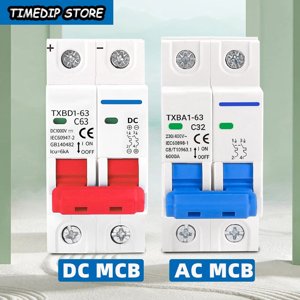เบรกเกอร์ DC 2P สำหรับระบบโซลาร์ PV แรงดัน DC1000V AC400V 63A สวิตช์ตัดวงจรแบตเตอรี่ ป้องกันไฟเกินและไฟช็อต