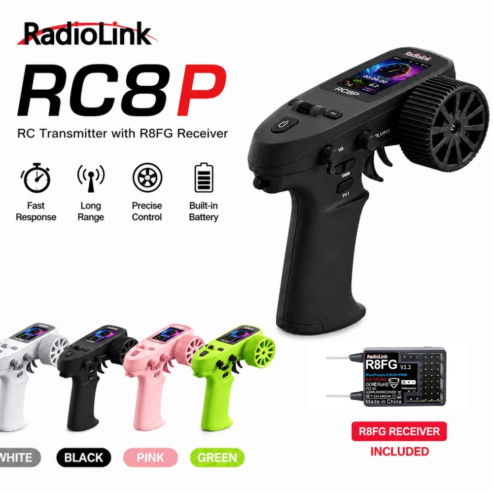 ใหม่ Radiolink RC8P RC เครื่องส่งสัญญาณ R8FG ตัวรับสัญญาณ 8CH รีโมทคอนโทรล 2.4 นิ้วความสว่างสูงหน้าจอสีสําหรับ RC รถเรือ