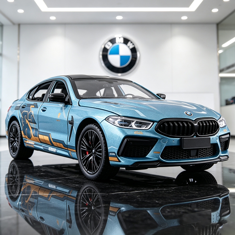 ใหม่ 1:32 BMW M8 Gran Coupe F93 รถเสียงและแสงดึงกลับรถรุ่นของสะสมวันเกิด