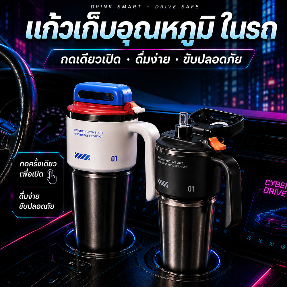 MODOFO แก้วเก็บอุณหภูมิในรถ 1000ML แก้วเก็บความเย็น ความจุขน