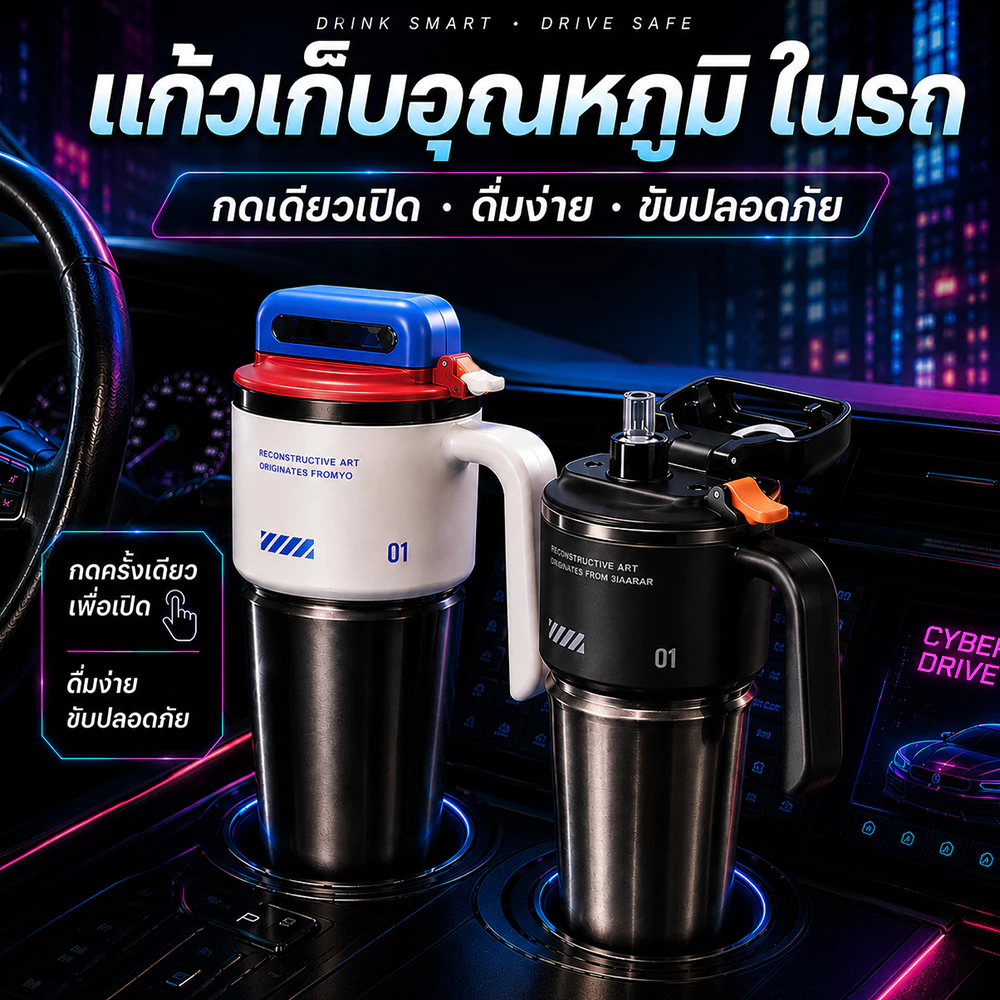 MODOFO แก้วเก็บอุณหภูมิในรถ 1000ML แก้วเก็บความเย็น ความจุขนาดใหญ่ 304 สแตนเลส นอกบ้าน ถ้วยน้ํากลางแจ้ง สำหรับรถ แก้วเก็บอุณหภูมิ Sports Water Bottle