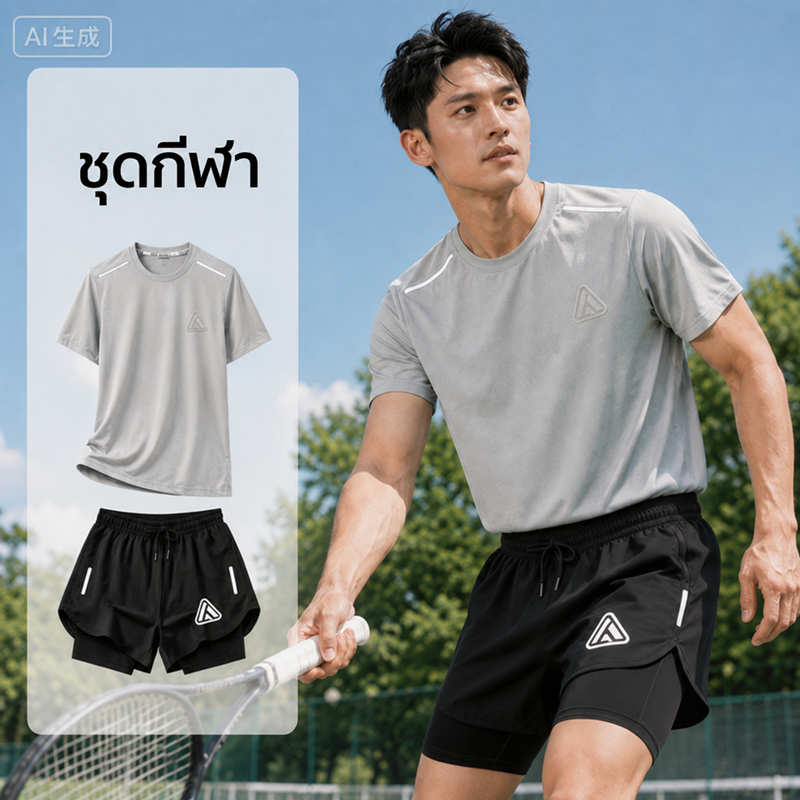 แถบสะท้อนแสงพิมพ์แขนสั้น + กางเกงขาสั้นซับคู่ชุดกีฬาขนาดกับ ม-4เอ็กแอล เหมาะสําหรับเล่นบอลวิ่งภูเขา ไม่จํากัดเพศ