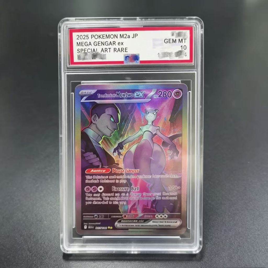 DIY PTCG, Team Rocket's Mewtwo EX, PSA10 Graded Collectible Card with Card Brick