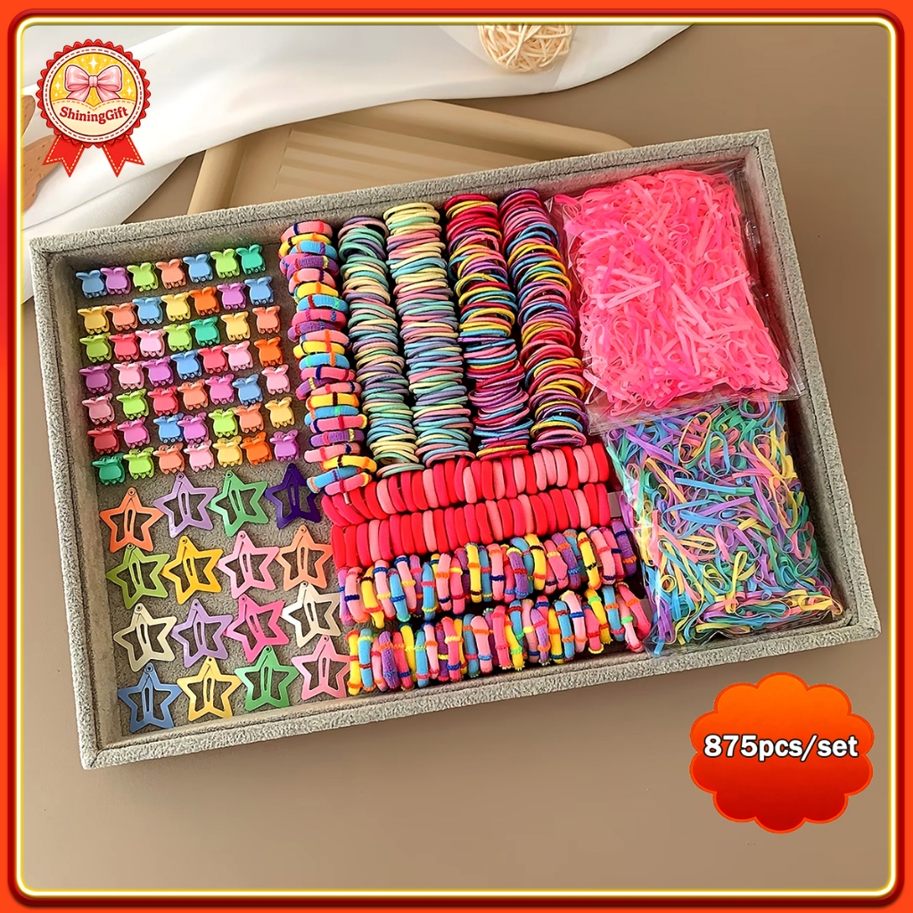 ชุด accessories ผม 875 ชิ้น คลิปผมดาว หนีบผมหลากสี ยางรัดผมสครันชีสำหรับเด็กผู้หญิงของขวัญ