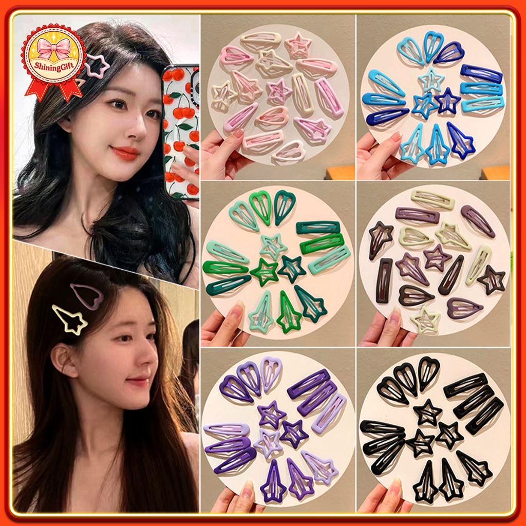 15 ชิ้นไล่โทนสีรูปหัวใจและดาวคลิปผมพาสเทล Ombre Duckbill BB คลิปชุดเด็ก BB Hairpins