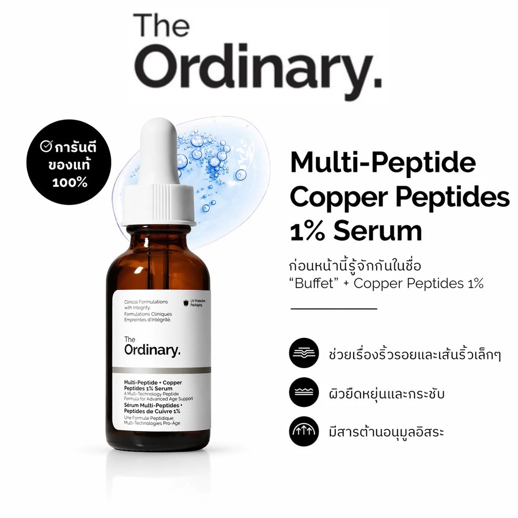 The Ordinary Copper Peptides 1% Serum 30ml เซรั่มลดริ้วรอยลึก ยกกระชับ หน้าเด็ก ผิวแน่น อิ่มฟู