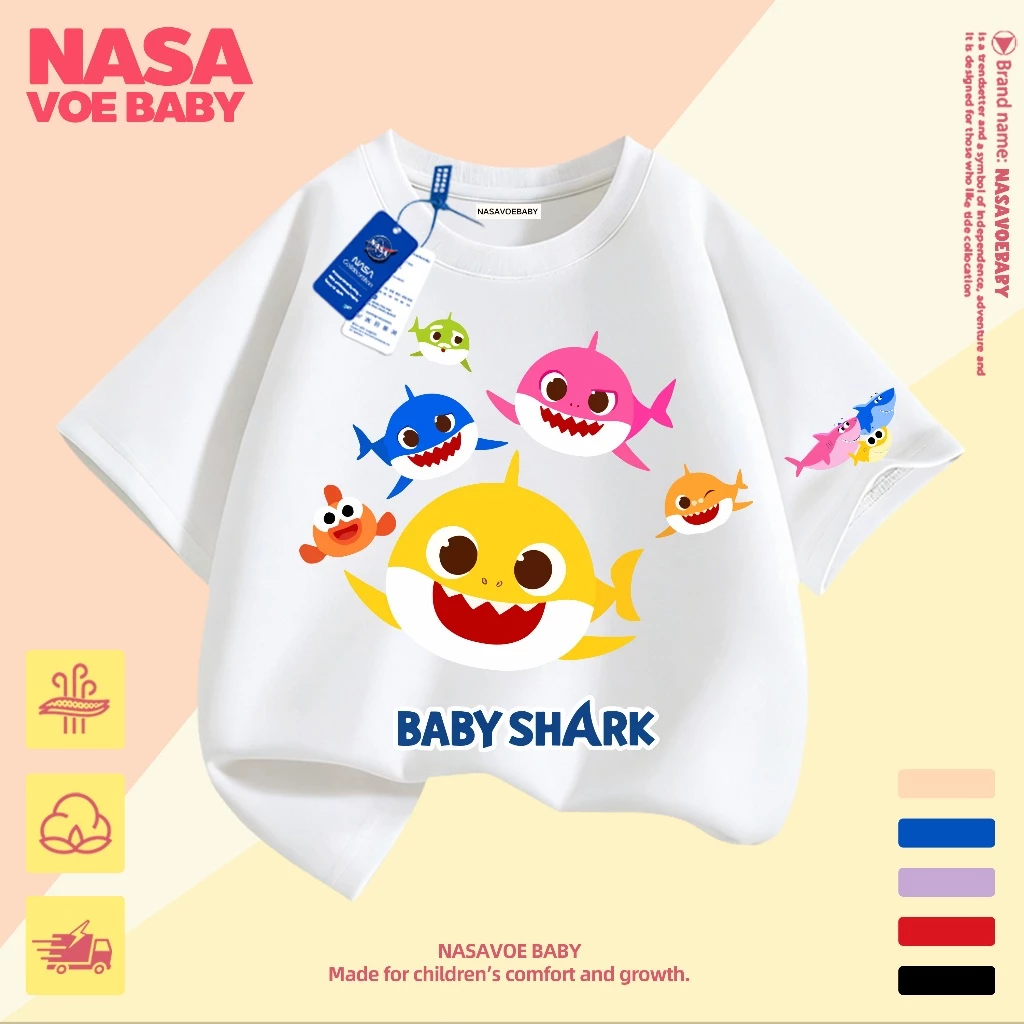 【ส่งเร็ว 24ชม】 เสื้อยืดเด็ก ลายการ์ตูนฉลาม ผ้าคุณภาพสูง นุ่มสบาย ระบายอากาศได้ดี 1-13 ปี
