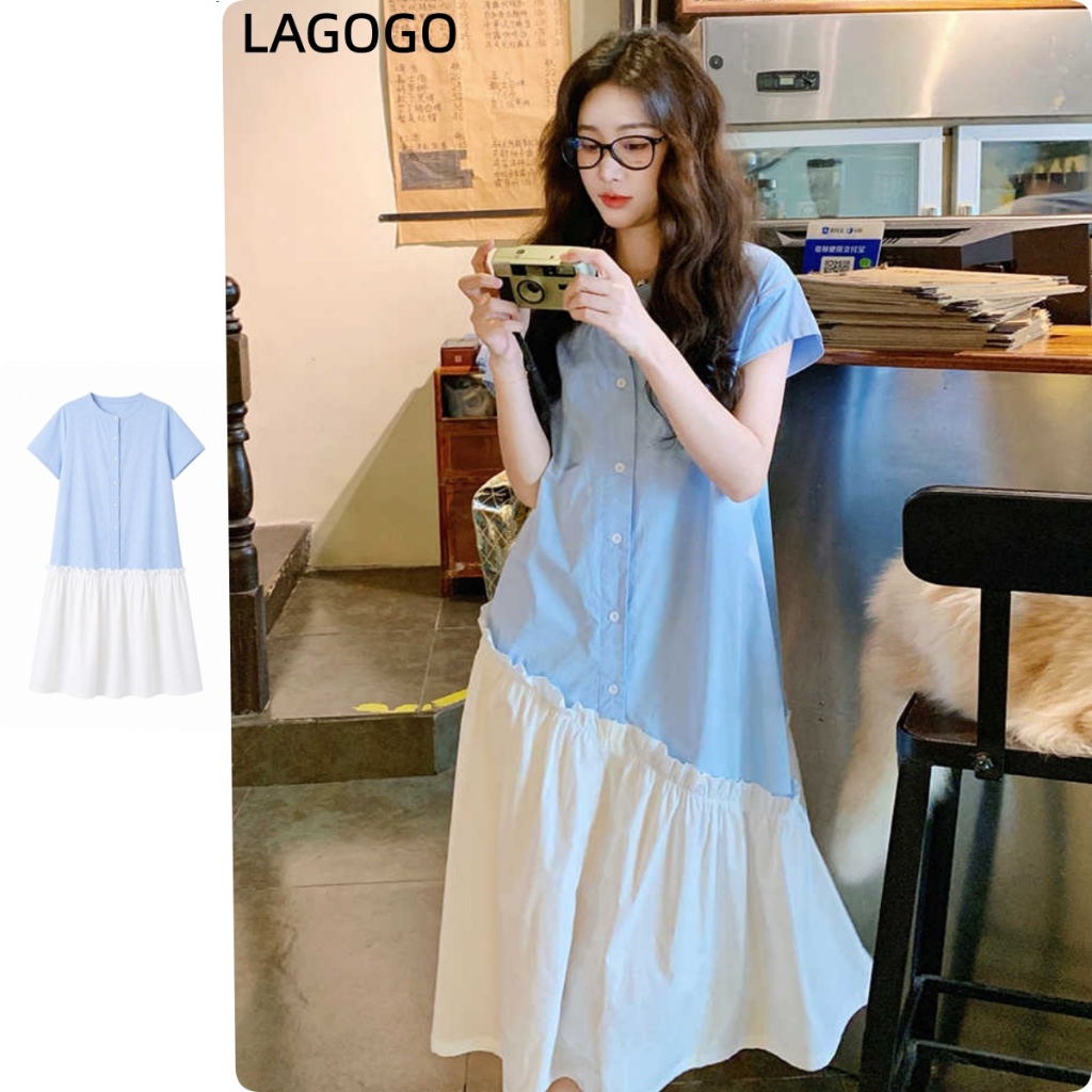 ชุดเดรสเย็บสไตล์เกาหลีดีไซน์สไตล์ใหม่ Niche Fresh Sweet All-Match Shirt Dress