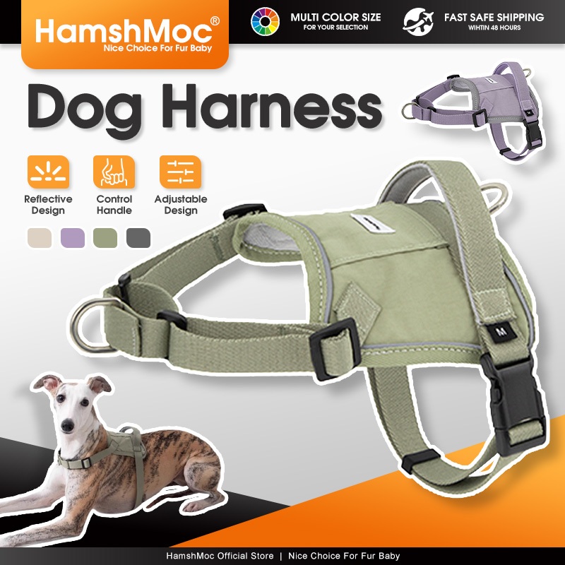 HamshMoc แฮมอค สายรัดสุนัขที่แข็งแกร่งปรับความสะดวกสบายสายรัดหน้าอกสัตว์เลี้ยงป้องกันการดึงสะท้อนแสงง่ายต่อการควบคุมสําหรับสุนัขขนาดกลางขนาดใหญ่เดิน