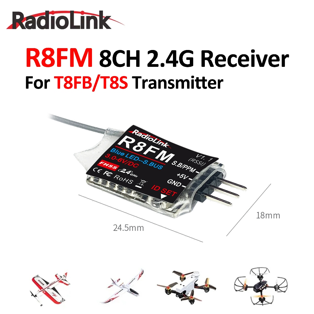 Radiolink Mini R8FM 2.4GHz 8CH RC Receiver รองรับ SBUS PPM สัญญาณ 2000 เมตรควบคุม Distace 3 ~ 6V สํา
