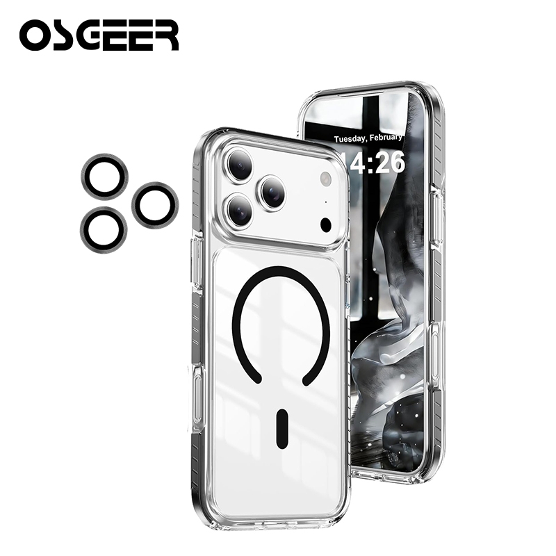 OSGEER สําหรับเคส iPhone 18,17,17 Air, 16, 15, 14 , 13, 12, Pro Max,การป้องกันกันกระแทกเกรด,ซอกระดับไฮเอนด์,Stylish Transparent Slim Anti-Yellowing,ปุ่มควบคุมกล้อง