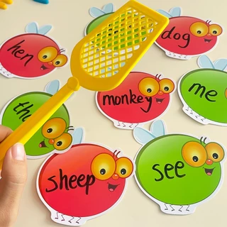 Fly Swatter ชุดเกมการเรียนรู้พร้อมการ์ดบินเปล่าที่เขียนซ้ําได้, เด็ก Sight Words Swat ของเล่นเพื่อการศึกษาแบบโต้ตอบ, ห้องเรียนก่อนวัยเรียนการออกเสียงเกมคณิตศาสตร์, Homeschool สนุก L