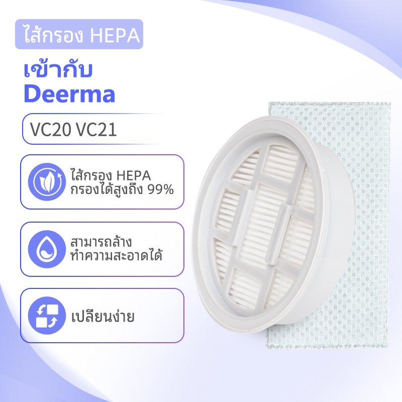 ไส้กรอง HEPA ซักล้างได้ อะไหล่ทดแทน เข้ากันได้กับเครื่องดูดฝุ่นพกพา Deerma VC20 VC21 ประสิทธิภาพการก