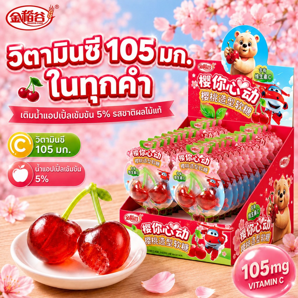 น่ารักเชอร์รี่รูปร่าง Gummies Candy สําหรับเด็กวิตามินซีผลไม้เยลลี่ขนมนุ่ม Chewy Candy Party Sharing ของขวัญห่อเป็นรายบุคคล