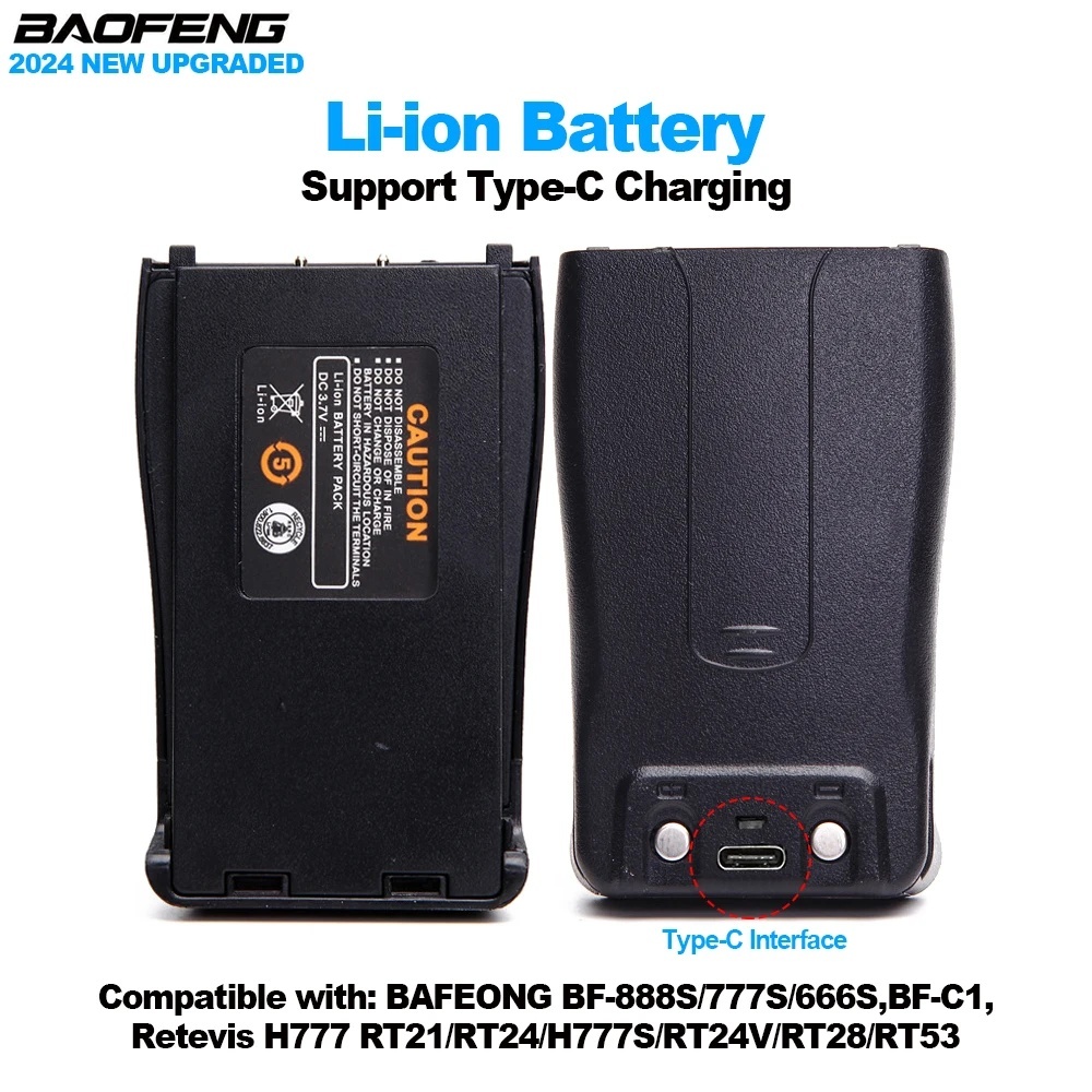 อัพเกรดใหม่ Baofeng BF888S Walkie Talkie แบตเตอรี่ Type-C ชาร์จ BF-888S/777S/666S/ BF-C1 วิทยุพ่วงแบ