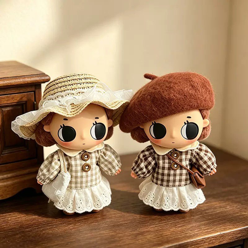 Nyota วรรณกรรม Tata เสื้อผ้าเด็กเสื้อผ้าเด็กทันทีขนาดเล็ก Retro Pastoral สีเขียวอ่อน Dark Coffee Checked กระโปรง (ไม่มีตุ๊กตา)