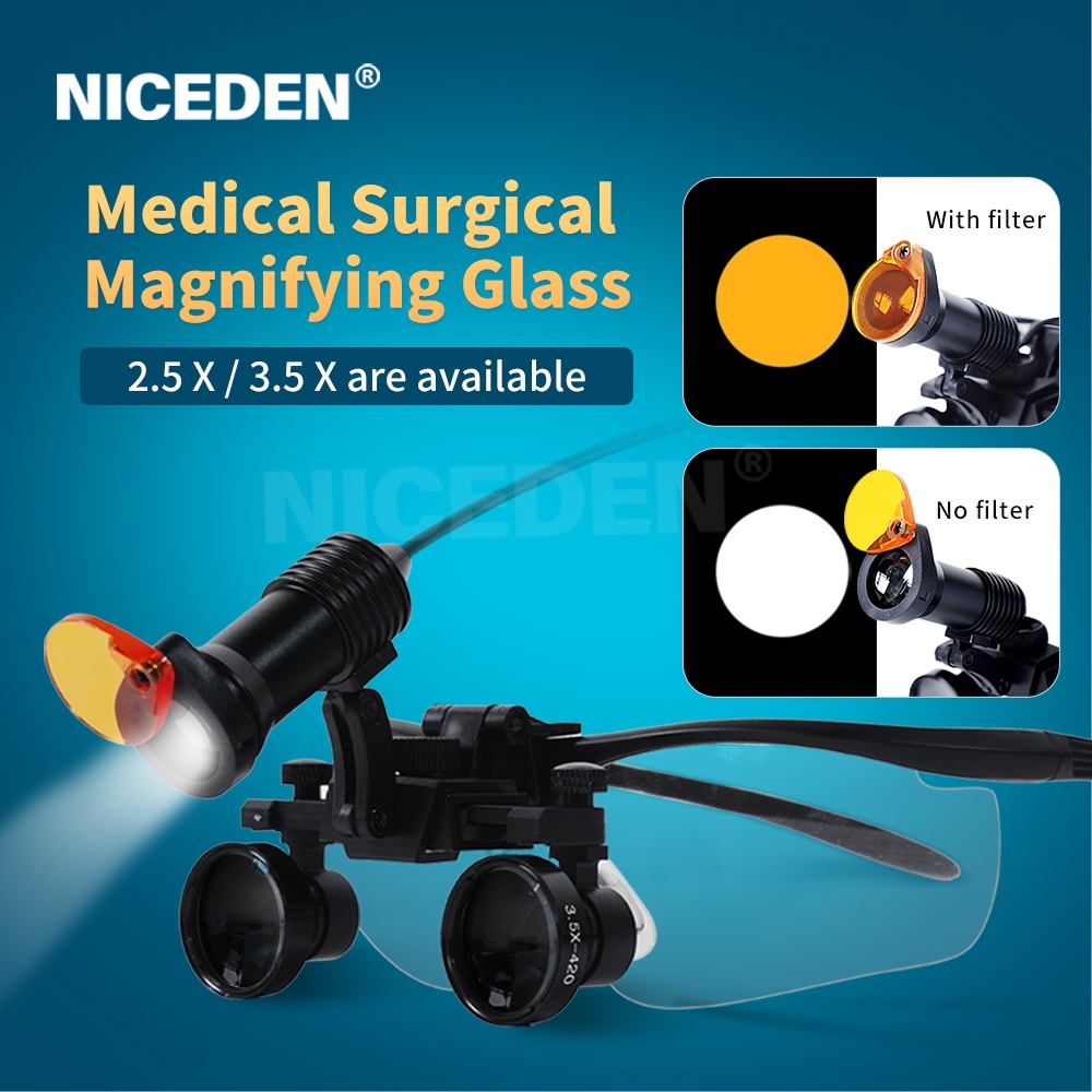 NICEDEN 2.5/3.5x 5W LED Dental Loupes แว่นขยายทันตกรรม Lab Medical Loupes ขยายกล้องส่องทางไกลพร้อมกล่องโลหะ