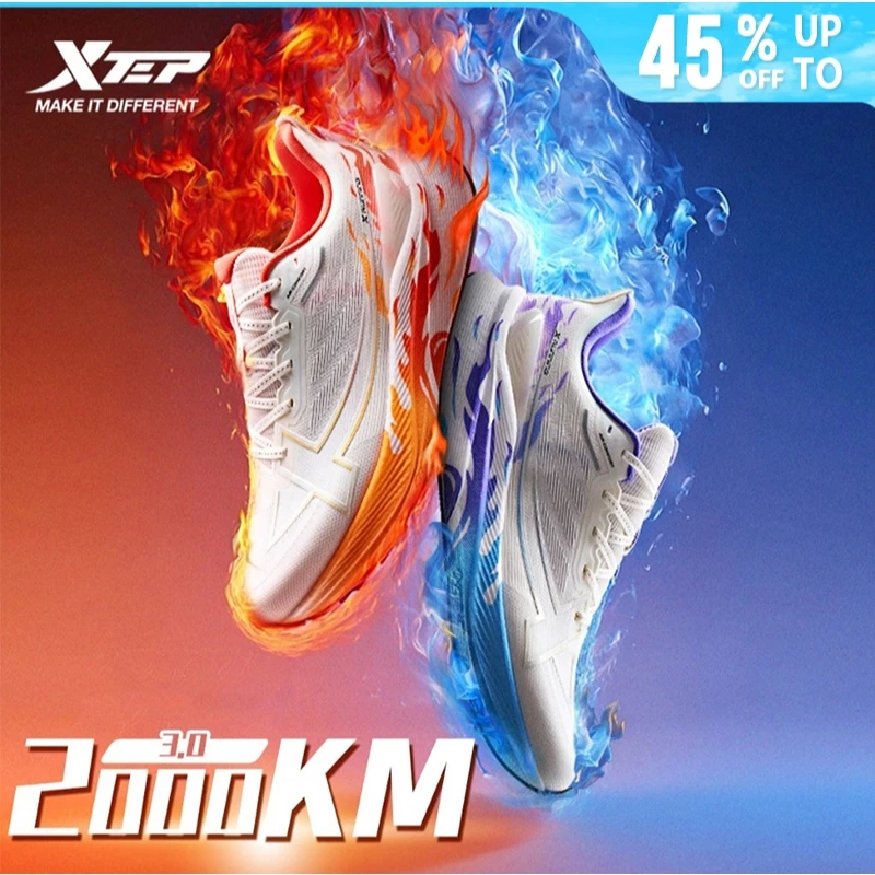 XTEP 2000KM 3.0 สีใหม่ผู้ชายรองเท้าวิ่ง Rebound สนับสนุน Professional Cushioning Shock Absorption รองเท้าผ้าใบ