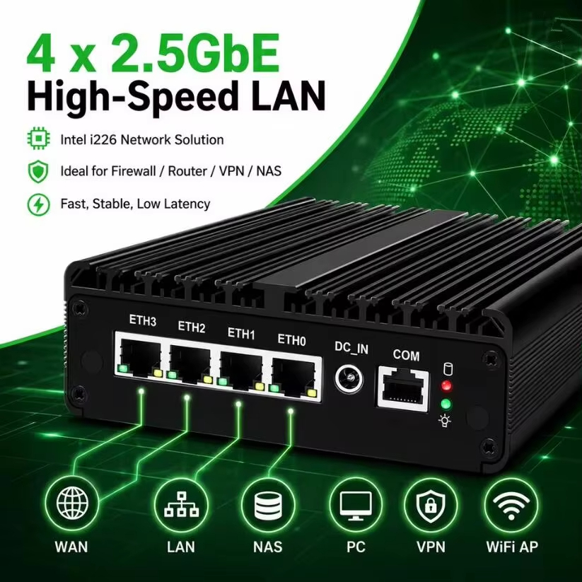 12th Gen Fanless Firewall คอมพิวเตอร์ 4x 2.5G LAN N5105 J5040Barebone Mini PC OPNsense pfSense Home 
