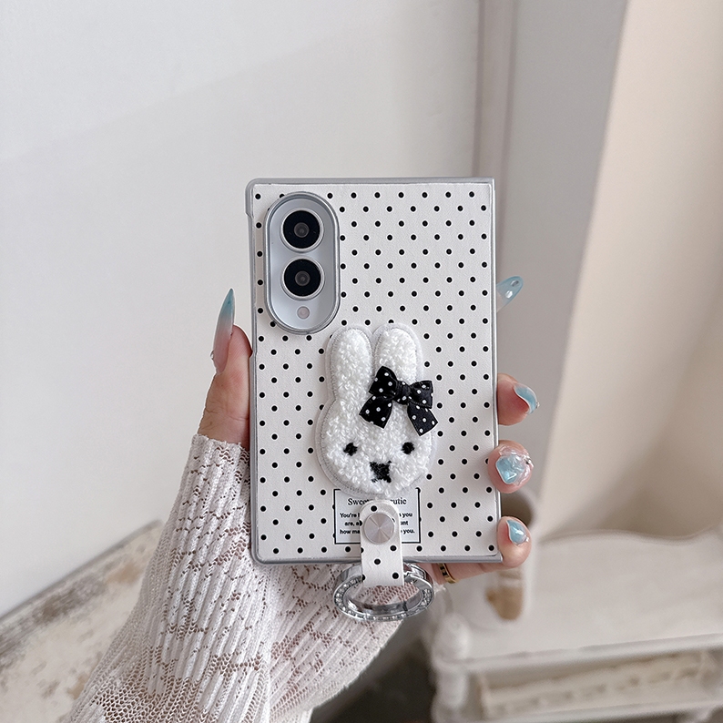 สําหรับ Samsung Galaxy Z พับ 7 8 Ultra Miffy กระต่าย Wave Point Silver Plated หนังเทียมเคสโทรศัพท์